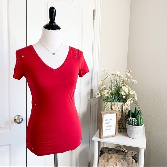 Gap Body Distressed V-Neck Tee - Picture 1 of 10